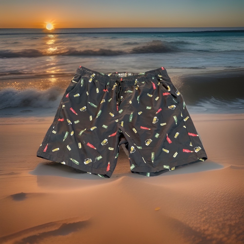 NWOT Matix Medium M Dream blue Board swim Beach Shorts Beach Beer print POCKETS